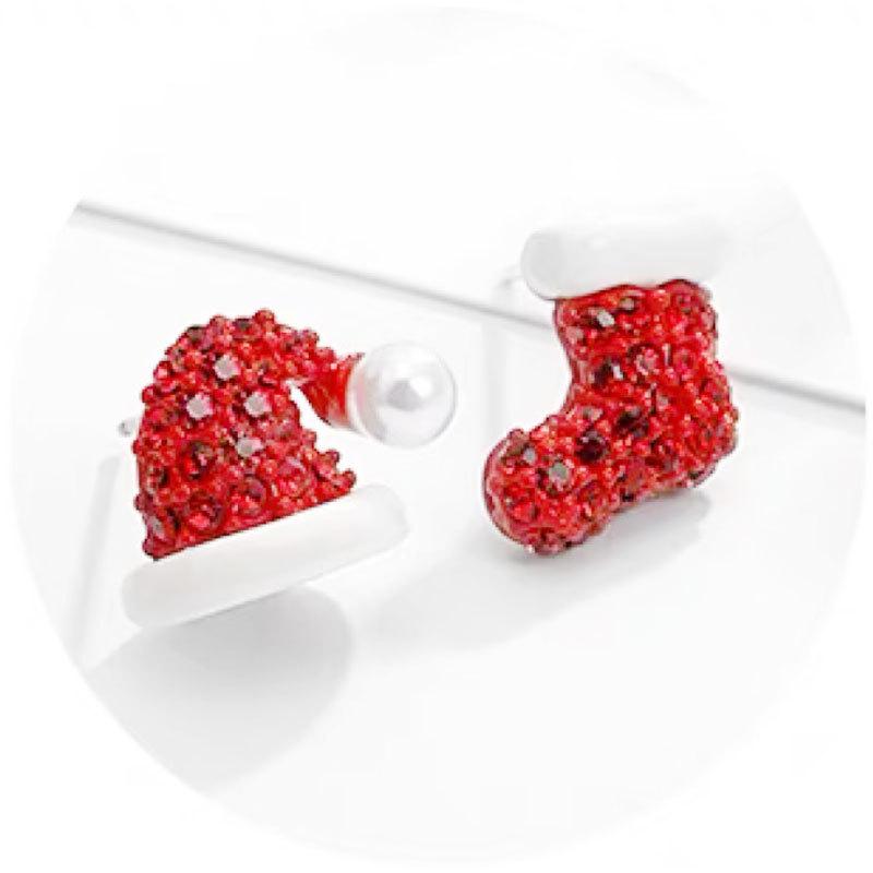 Korean Style S925 Silver Needle Christmas Stocking & Hat Asymmetrical Stud Earrings - Fun New Year Gift Jewelry