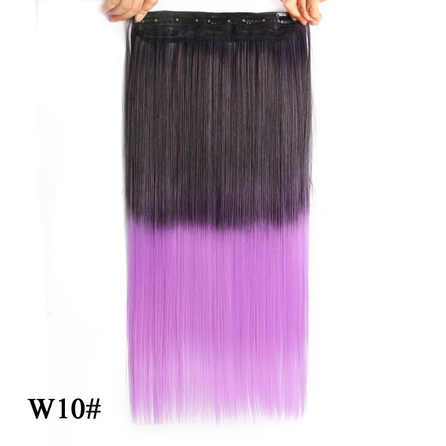 Прямые наращивания волос Ombre Розовый Фиолетовый Наращивание волос на 5 клипсах Синтетические дешевые 22 дюйма для женщин