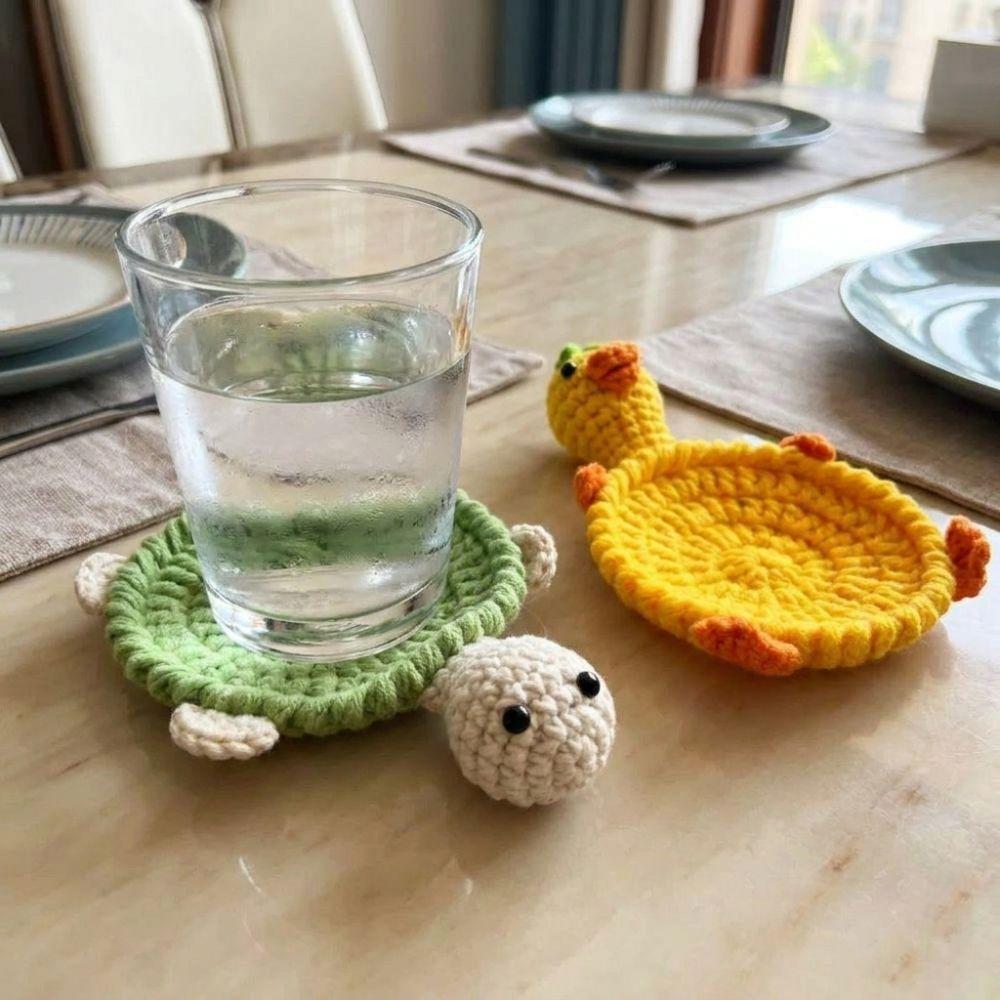 Funny Knitted Cup Mat Hand Woven Animal Drink Coaster Crochet Turtle Coaster Restaurant Table