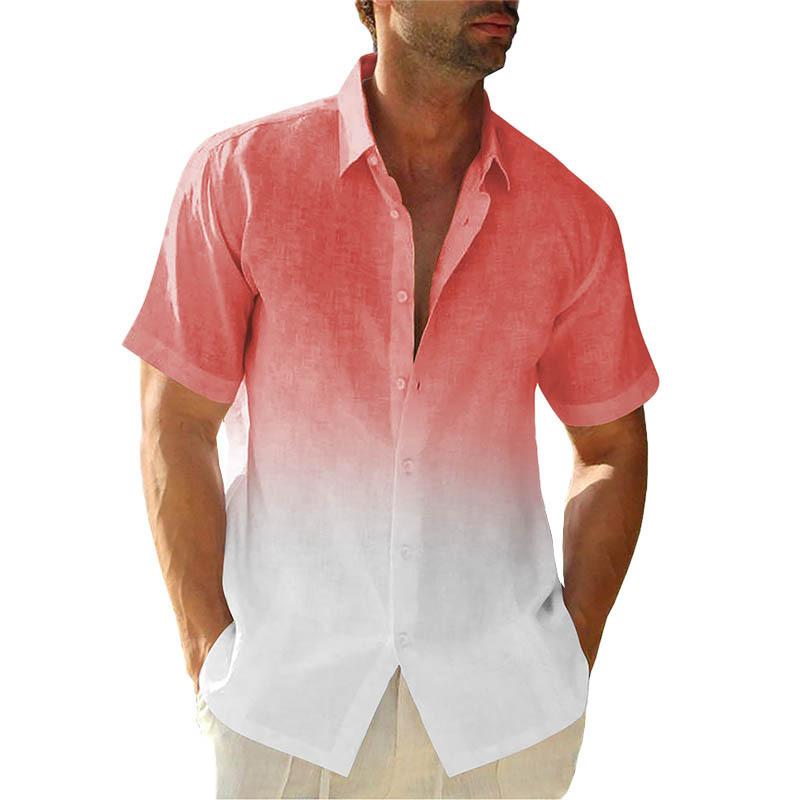 Men'S Summer Short-Sleeved Shirt Interface Color 3D Printing Trend Casual Lapel Shirt