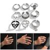 9pcs Silver Gothic Rings Set for Women Men Thorn Punk Grunge Accessories with Skull Heart Snake and Frogs Styles