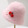 Cute cartoon plush bucket hat women's winter warm washbasin hat new imitation rabbit fur bucket hat