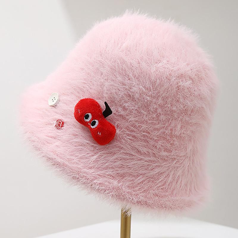 Cute cartoon plush bucket hat women's winter warm washbasin hat new imitation rabbit fur bucket hat
