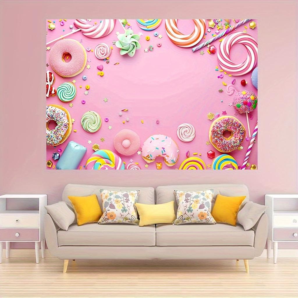 Candy photography background birthday party shower background sweet pink wall lollipop donut cake desktop banner