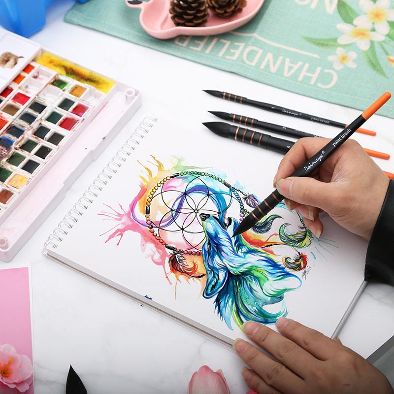 Круглые акварельные кисти Dainayw, набор кистей для рисования с беличьим волосом, 4 кисти для мытья/швабры