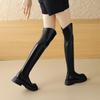 Женские длинные сапоги, осенне-зимние новые однотонные повседневные женские сапоги до колена на толстом каблуке большого размера