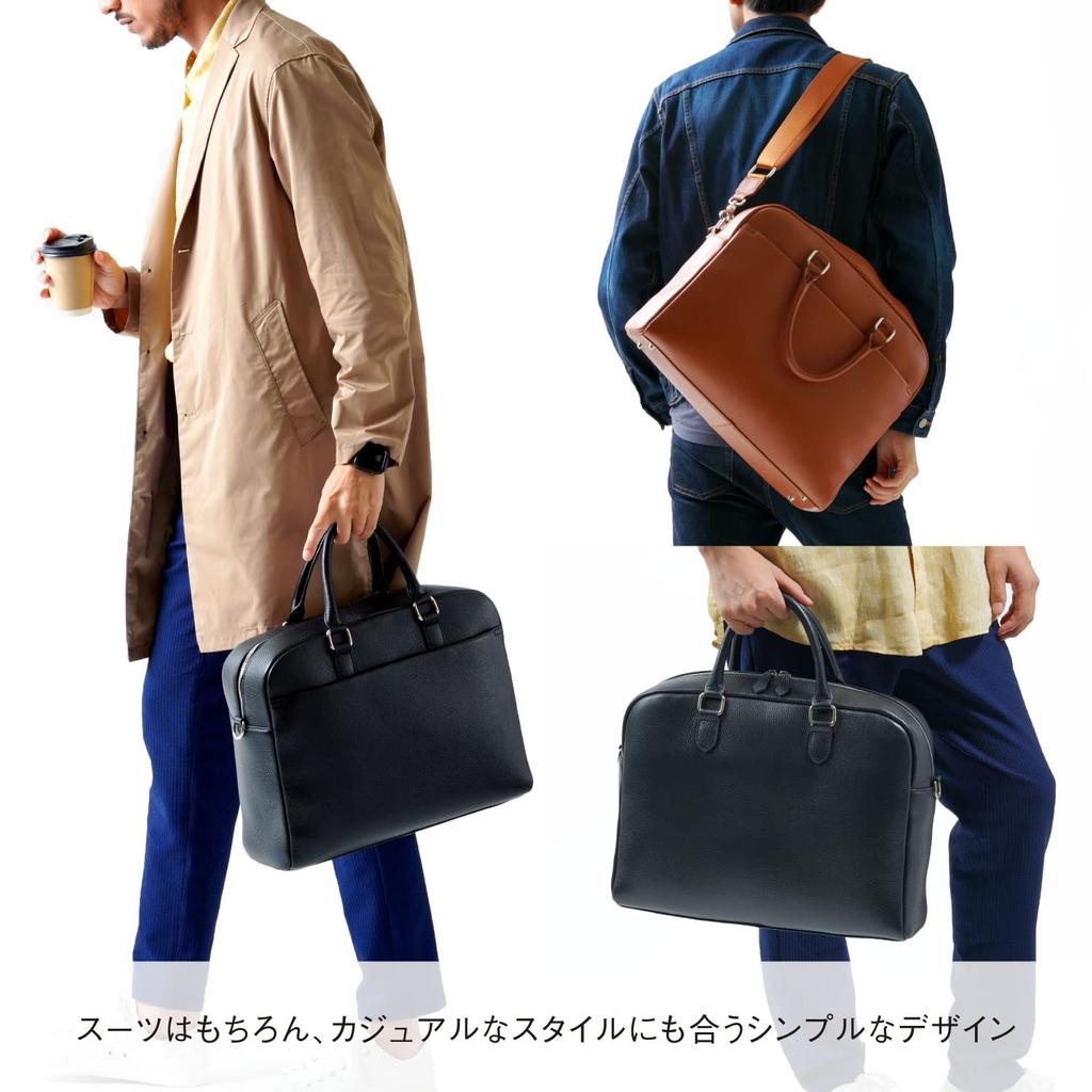 Briefcase Shrink Leather Genuine Leather Business Bag Leather Large Capacity A4 [Uneven] Men's (Black)