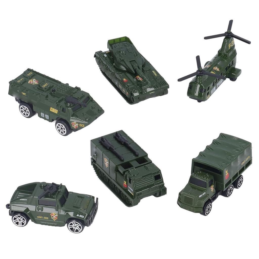Diecast Military Vehicles 6 Pack Army Toys Assorted Transporter Tank Helicopter Armored Car for