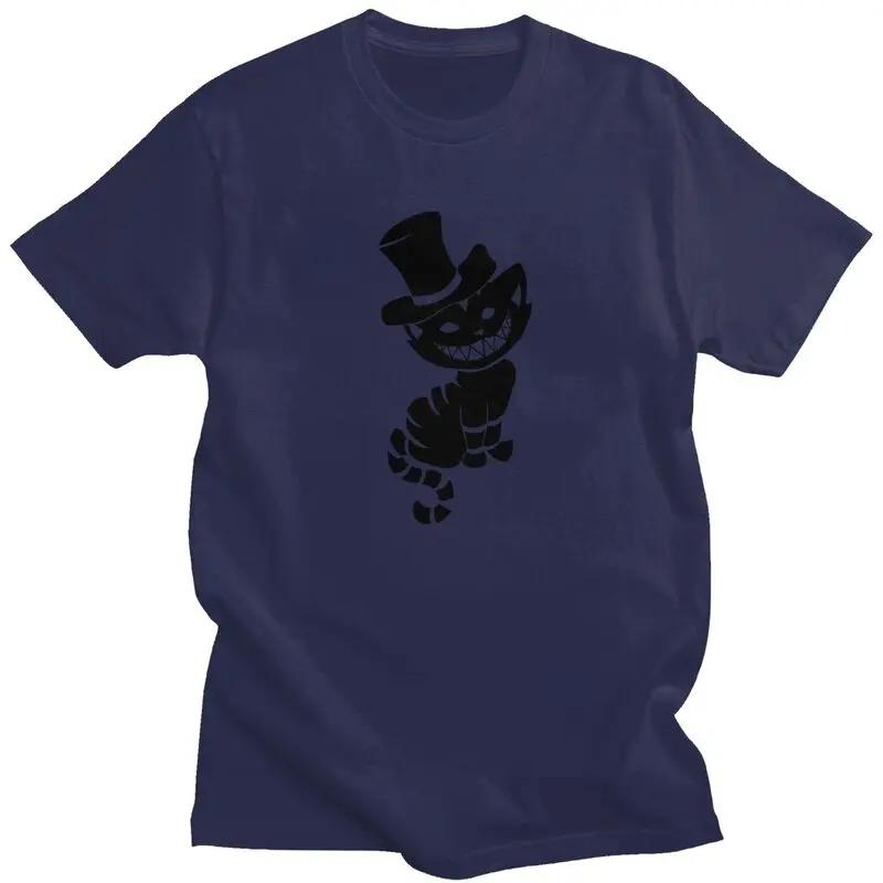 Alice In Wonderland Tshirt for Men Short Sleeved Print T Shirt Classic Halloween Cheshire Cat T-shirts 100% Cotton Tee Tops Gift