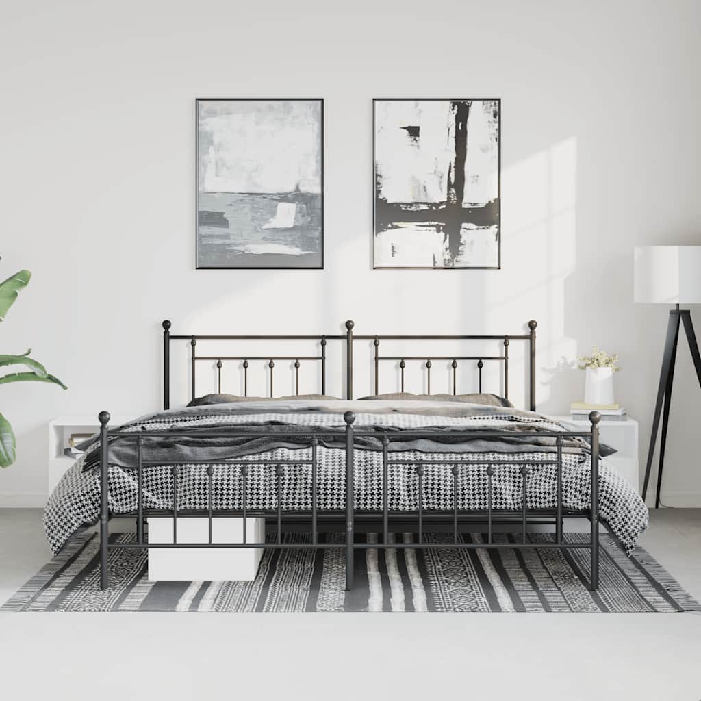 Metal Bed Frame with Headboard and Footboard Black 193 x 203 cm