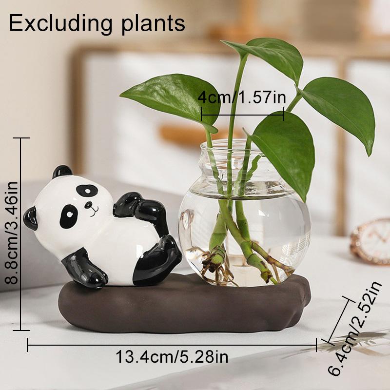 Мультфильм Панда Зеленая Роза Гидропонная Ваза Стеклянная Посуда Прозрачная Вода Питательные Свежие Цветы Цветочный Горшок Цветочная Посуда Настольное Украшение