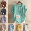 Women's Fashion Cute Dog Prined Round Neck Short Sleeve T-shirt Casual Cotton Linen Graphic Shirt Leisure Loose Summer Blouse Tops