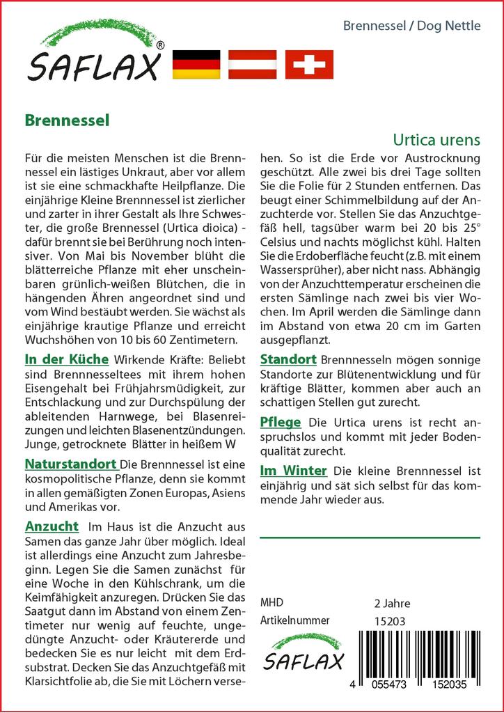 SAFLAX Сад в сумке - Собачья крапива - 150 семян - С субстратом в подходящем стоячем мешке - Urtica urens