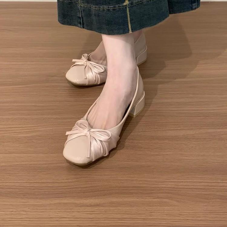 Fashion version! Thick heel temperament bow single shoes women's autumn and winter new fairy style with skirt evening single shoes