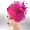 Feather Flower Ruffle Turban Caps for Women