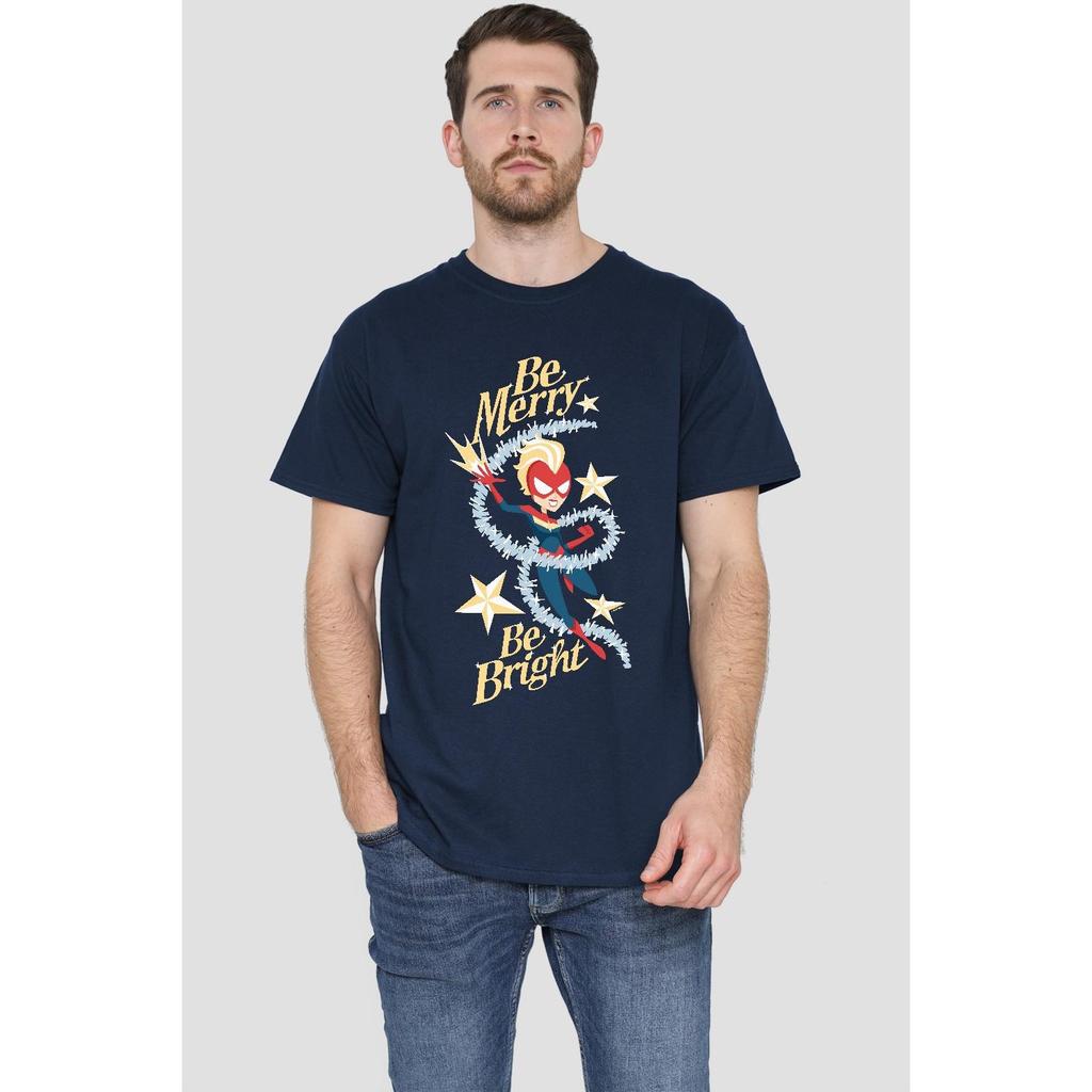 Captain Marvel Mens Be Merry Be Bright T-Shirt
