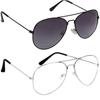 Dervin Aviator Men's and Women's Sunglasses Combo (Black, Clear) - Pack of 2