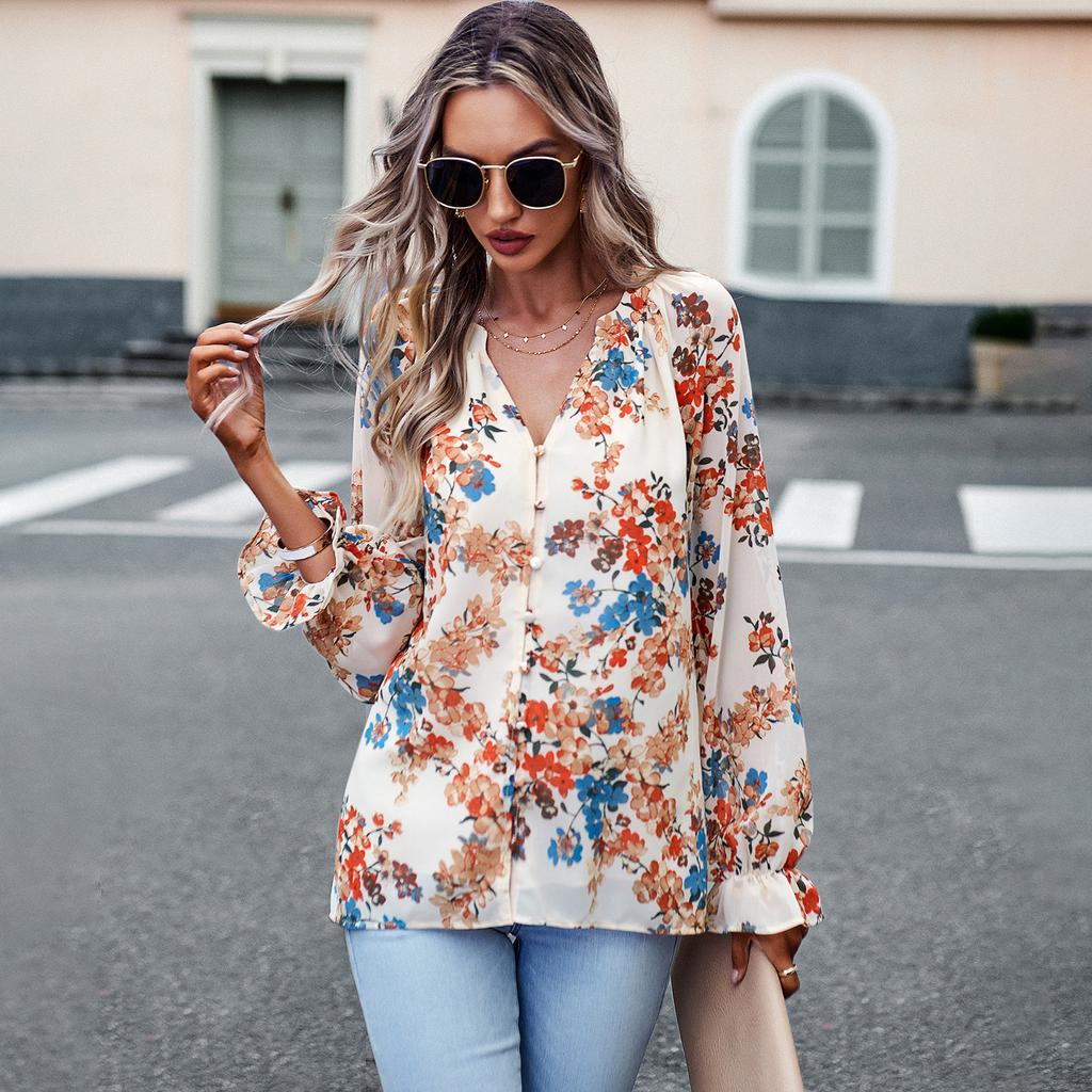 Long-sleeved Women's Shirt Autumn Temperament Elegant Floral Blouse Women