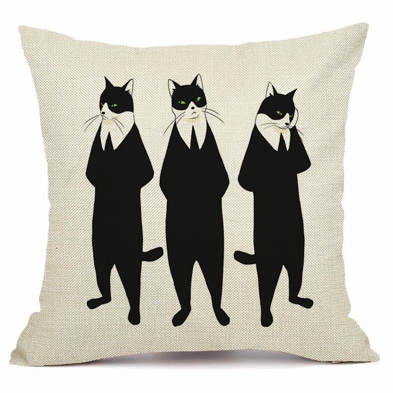 RZN черная льняная наволочка для домашнего животного и кота, квадратная декоративная наволочка для дивана, чехол для подушки с животным узором 45X45 см