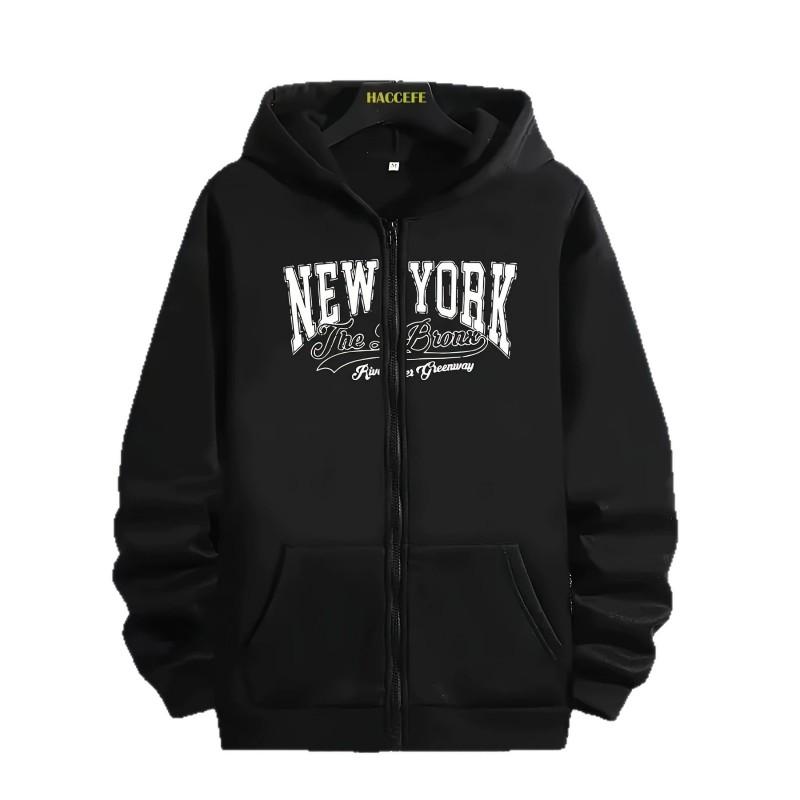 Vintage New York Graphic Zip-Up Hoodie Loose Fit Casual Sweatshirt Men Women