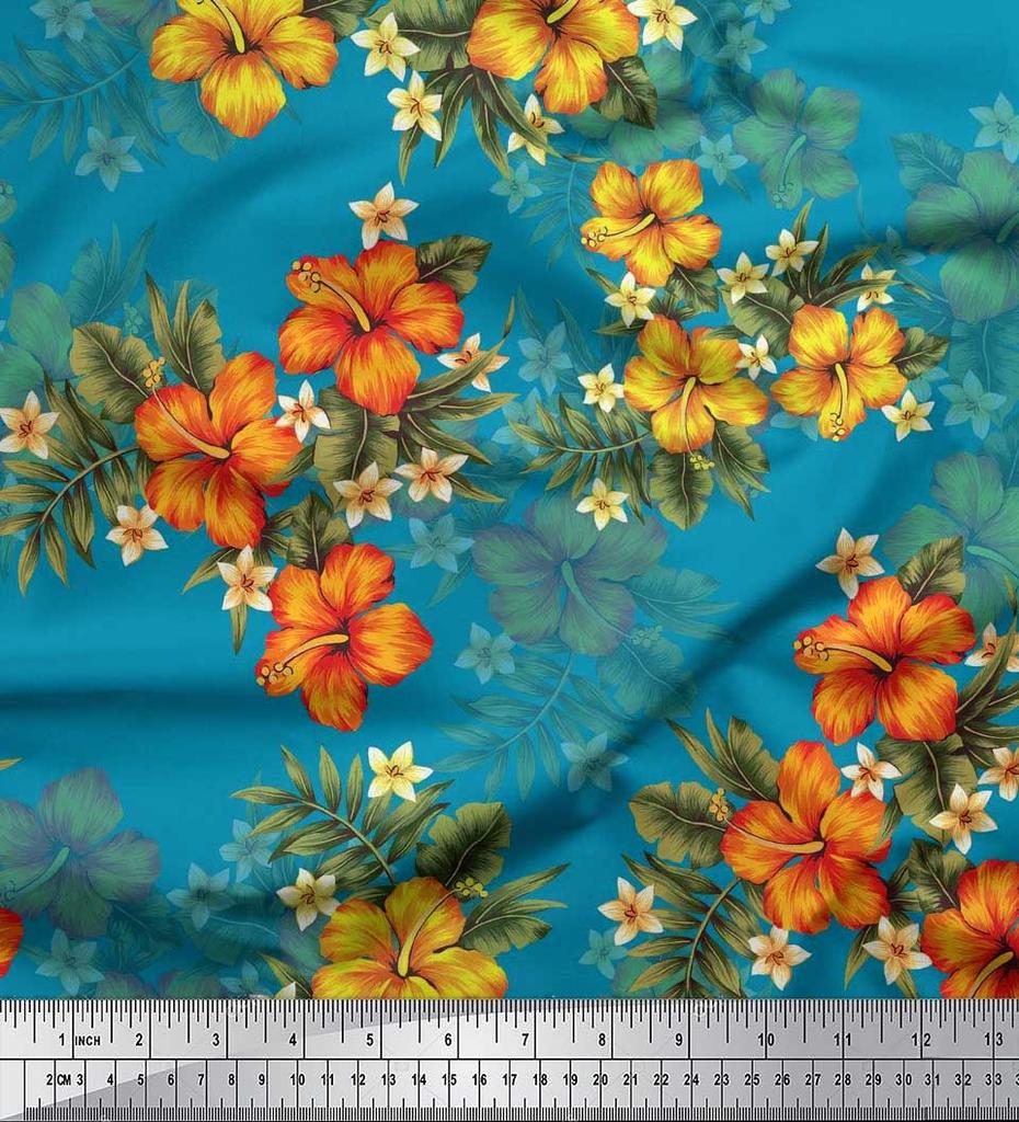 Soimoi Японская креп-сатиновая ткань с цветочным принтом и листьями, тропическая ткань, принты по метрам, 42 дюйма