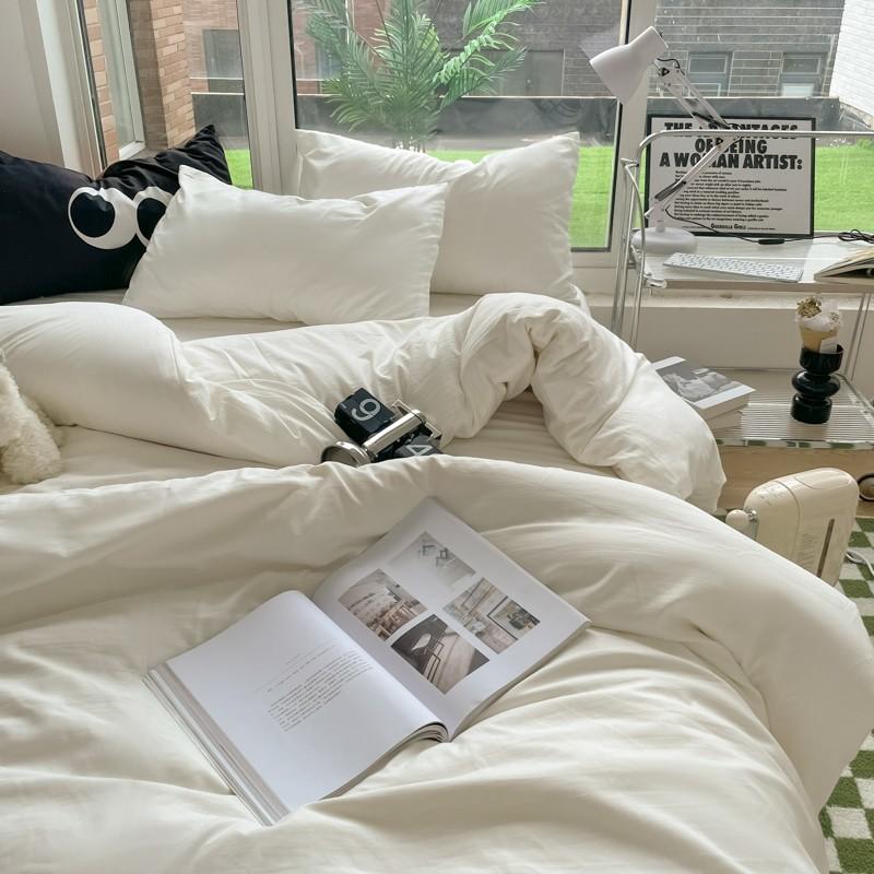 Однотонный Комплект Пододеяльника из Мягкой Микрофибры с Эффектом Стирки 4 Предмета на Двуспальную/Полуторную/Королевскую Кровать с Застежкой-Молнией 1 Пододеяльник 1 Простыня 2 Наволочки