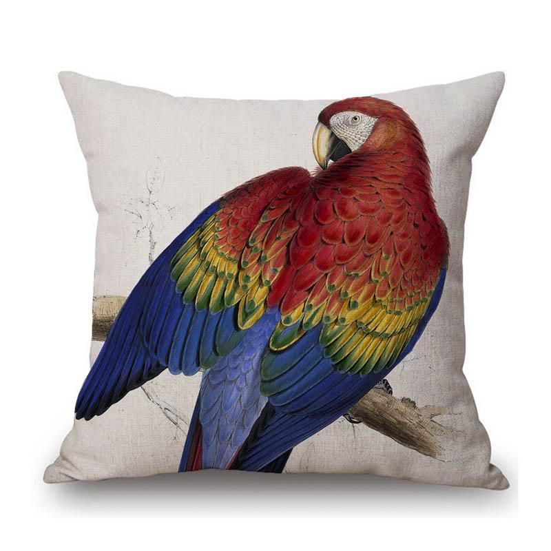 Flamingo Bird Parrots Hand Drawing Illustration Art Cotton Linen Sofa Throw Pillow Case Home Decoration Car Seat Cushion Cover