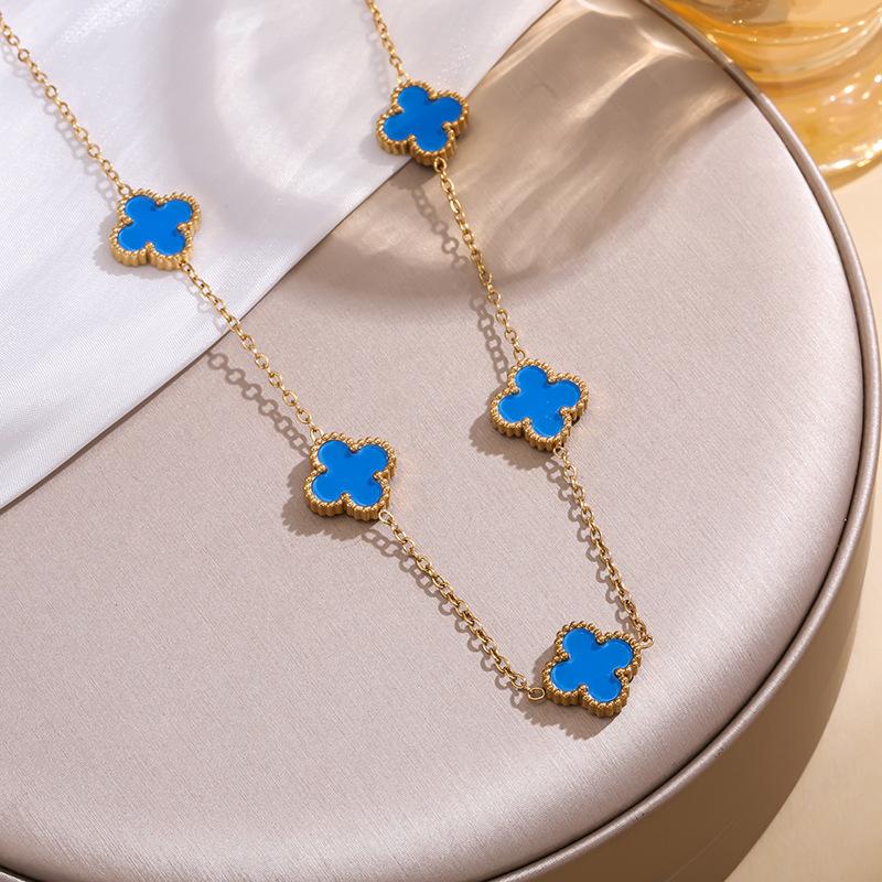 13 мм титановая сталь четырехлистный клевер пять цветков двухстороннее ожерелье Beimu 18-каратное настоящее позолоченное не выцветающее легкое роскошное ключичное ожерелье