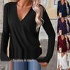 2025 Autumn Plus Size V-Neck Button Waffle Knit Women's T-Shirt