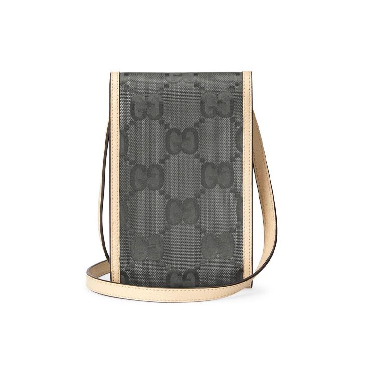 Gucci GG Monogram Mini Crossbody Bag Grey Canvas Beige Leather Gold Logo Daily Use 625599-H9HAN-1263