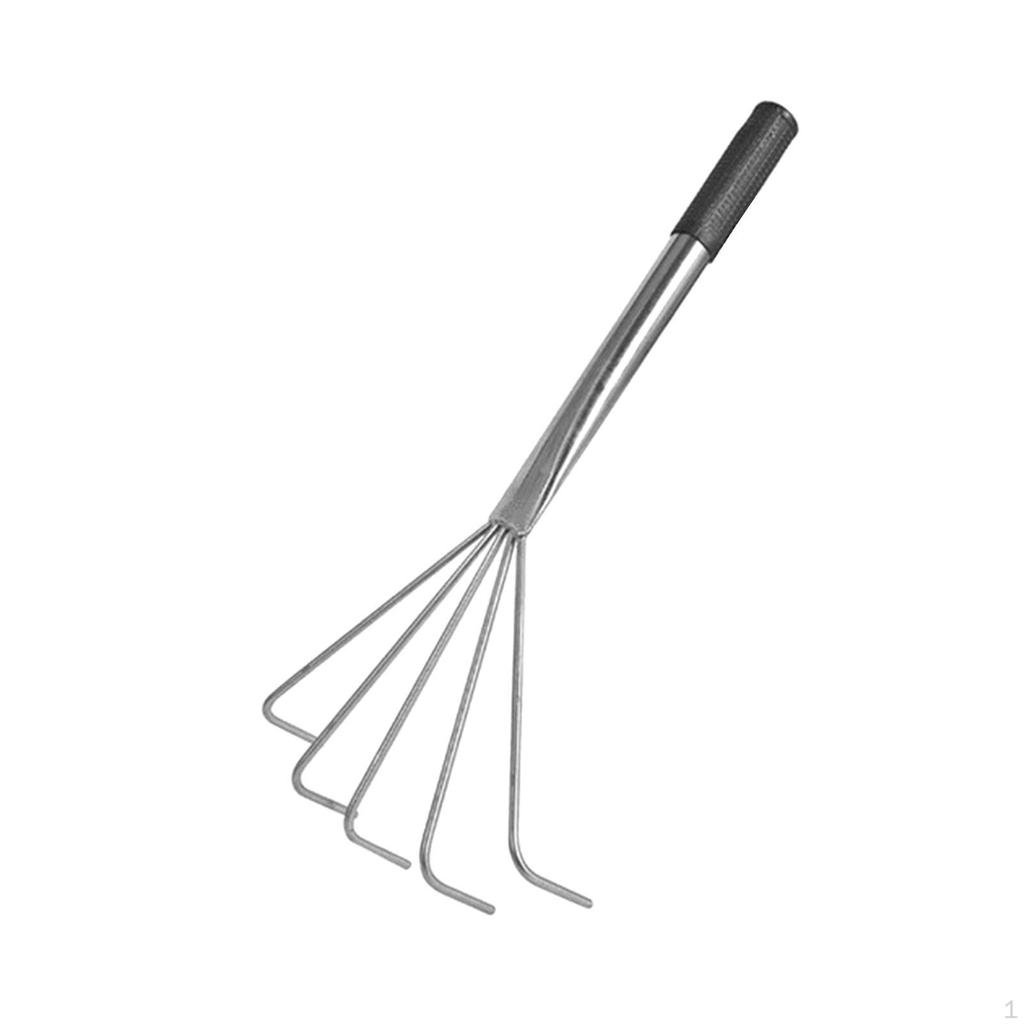 Gardening Hand Rake Grass 5 Tines with Ergonomic Handle Stainless Steel Small Leaf
