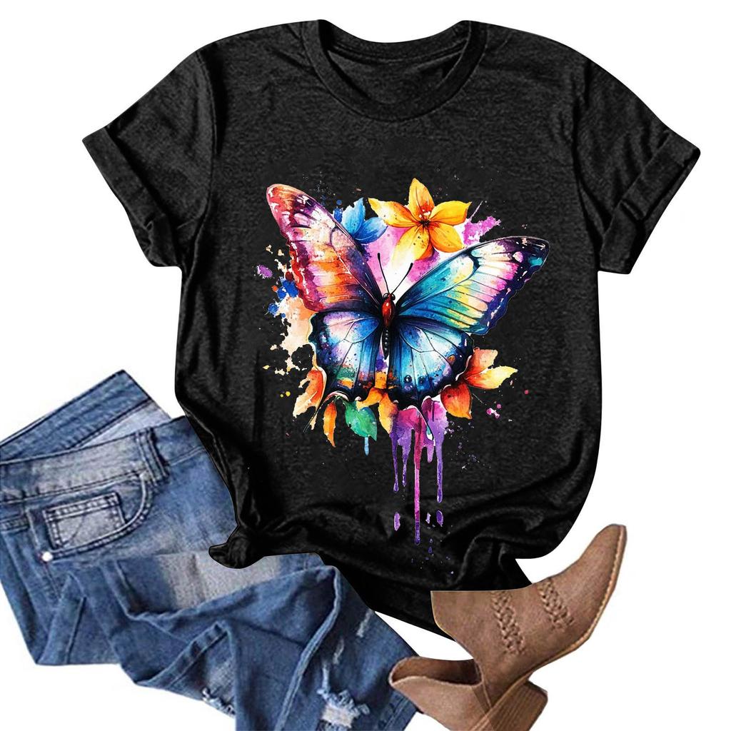 Женская модная повседневная футболка с круглым вырезом и принтом, пуловер с короткими рукавами, топ