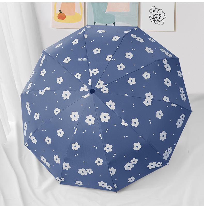 Automatic Floral Oil Painting Umbrella - Portable, Sturdy, Black Glue Sunscreen Parasol