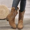 Обувь для женщин Новые вышитые ковбойские сапоги в стиле вестерн женские осенние сапоги с острым носком на толстом каблуке высокие сапоги до колена женские Botas De Mujer
