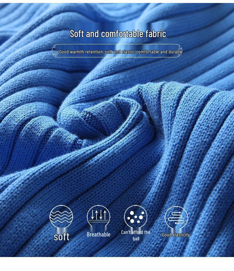 Мужской облегающий вязаный флисовый свитер с длинным отложным воротником