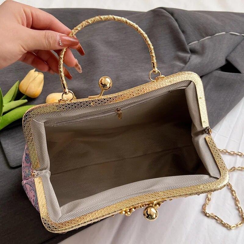 Винтажный женский свадебный клатч с цветочным замком, зажим в форме ракушки, сумки на плечо с цепочкой и бахромой, фиолетовые, синие сумки через плечо, сумки и кошельки