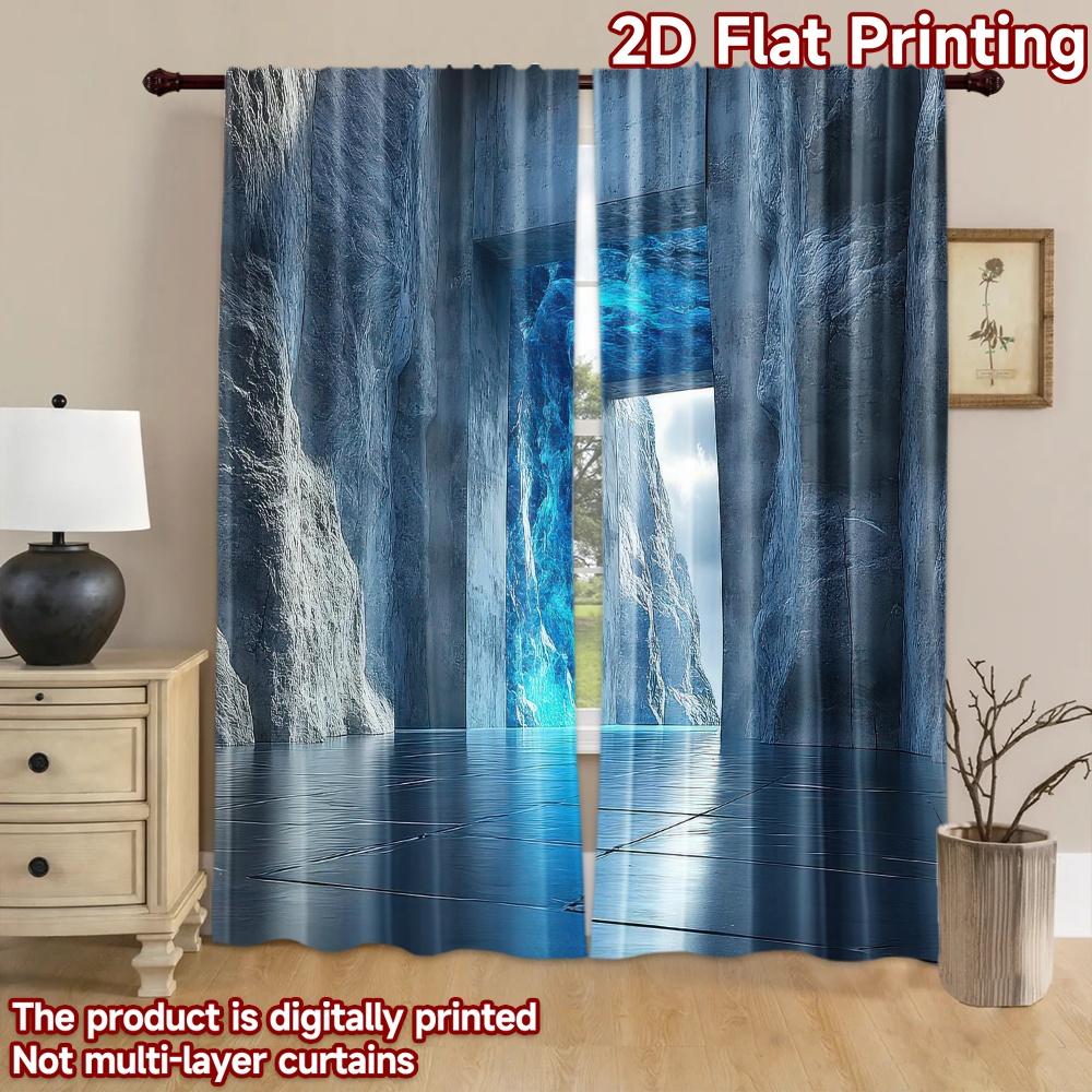 2D flat Photography Backdrop Background Banner Blue Ice Stone Passage 100% Polyester Family Party for Suitable for indoor