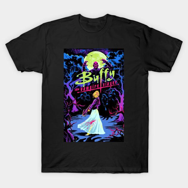 Asian Size Men Black Print T-shirt Buffy The Movie Horor No-Cut Heat Transfer Print Cotton Tshirt