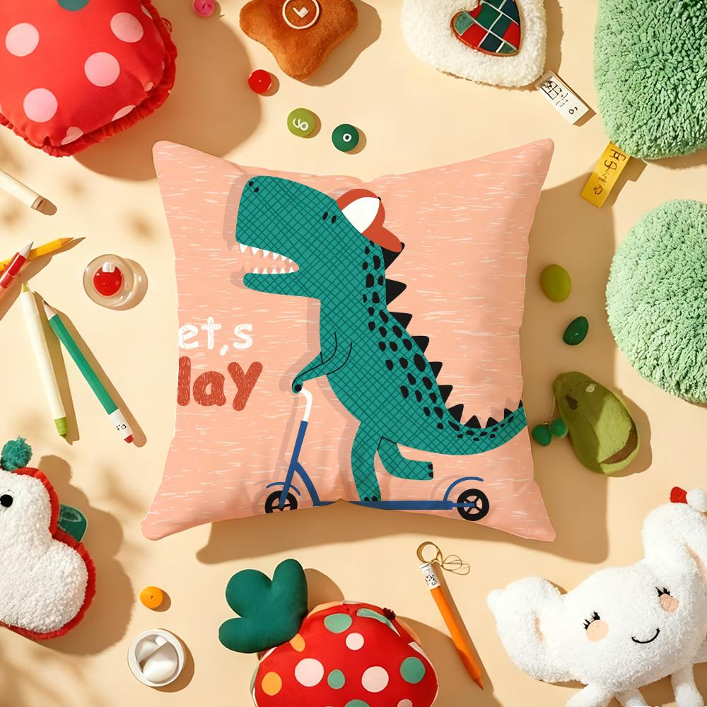 Cartoon Dinosaur Cute Cushion Cover Soft Short Plush DoubleSided Printing Home Decor Machine Washable Pillow Case Gift