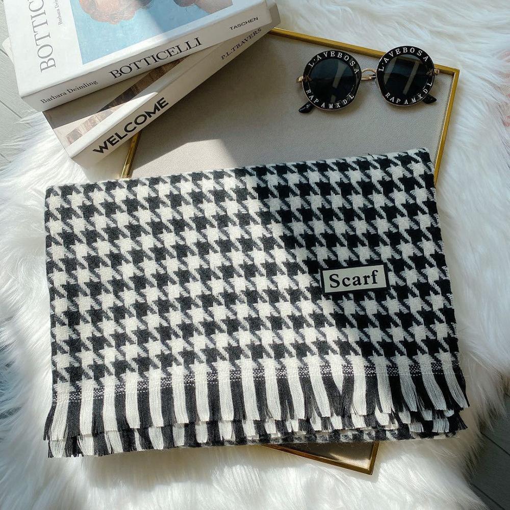 Autumn and Winter New Imitation Cashmere Classic Black Thousand Birds Check Scarf Female Warm Long Neck Large Shawl