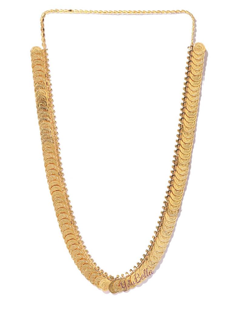 Jewellery Set for Women Gold Plated Long Traditional Coin Necklace Set and Red Green Choker Necklace Jewellery Set with Earrings for Girls and Women