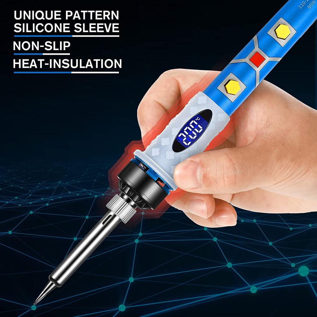 Soldering Iron Kit Adjustable Temperature 80W Welding Tools Repair Soldering Gun Set Desoldering Pump Solder Wire LCD
