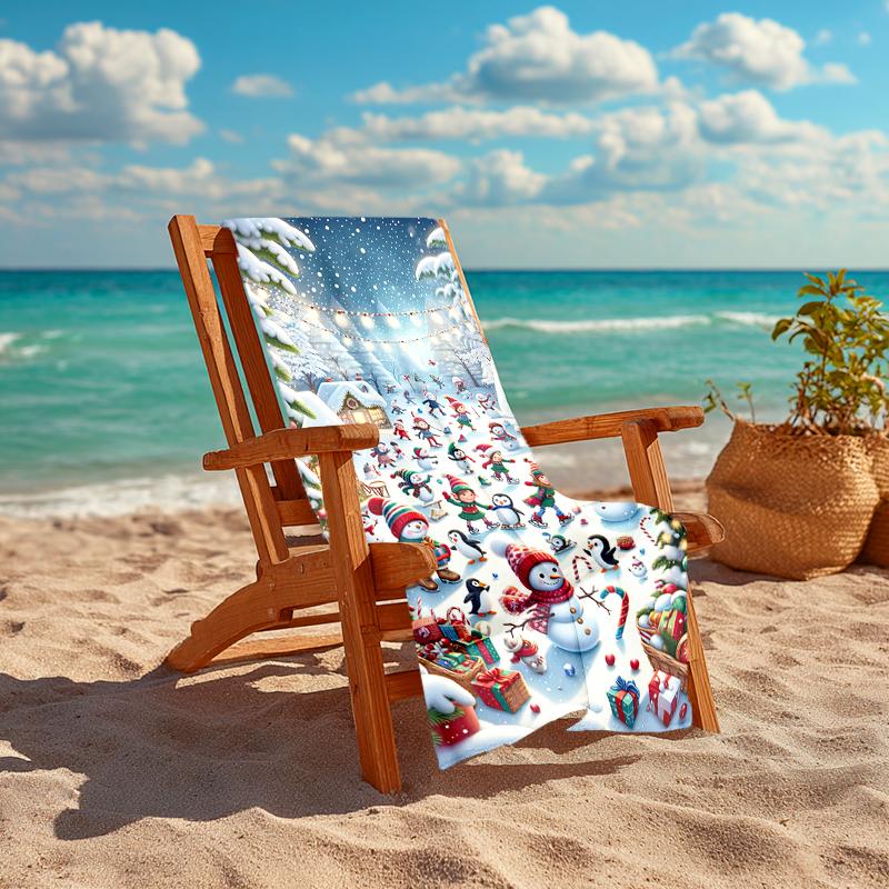 1Pc Winter Wonderland Beach Towel, Quick Dry, Multi-Use for Beach Pool Gym Yoga Home Travel, Christmas, Halloween, Xmas Gift S219