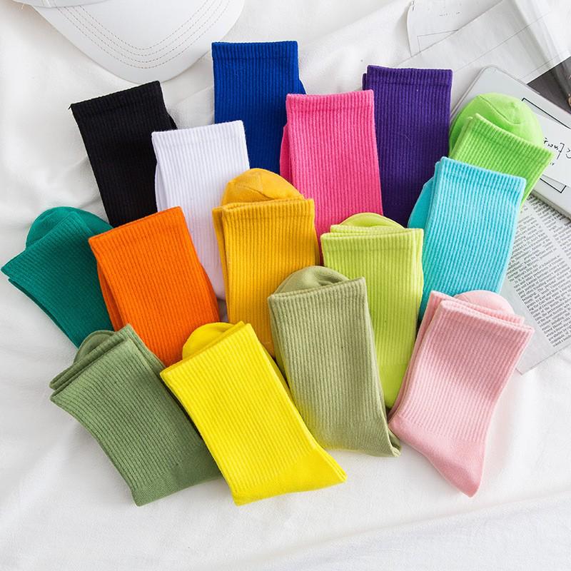 Women's Colorful Mid-Calf Cotton Socks - Korean-Style, Sweat-Absorbent, Odor-Resistant, Thin Slouch Socks for Spring and Autumn
