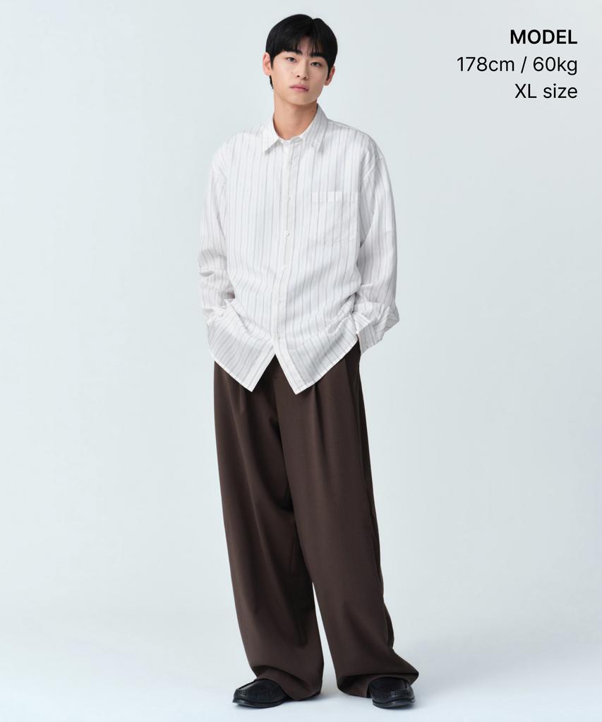 MUSINSA STANDARD Relaxed Crease Stripe Shirt [Light Beige/Brown]