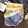 Men Boxer Underwear Mid-rise Elastic Waistband Patchwork Color Shorts Briefs U-convex Ribbed Panties Daily Wear