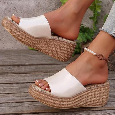 Модные Сексуальные Белые Шлепанцы с Открытым Носком Женские 2025 Лето Массивные Платформенные Сандалии на Танкетке Женские Супер Высокий Каблук Противоскользящие Sandalias Mujer