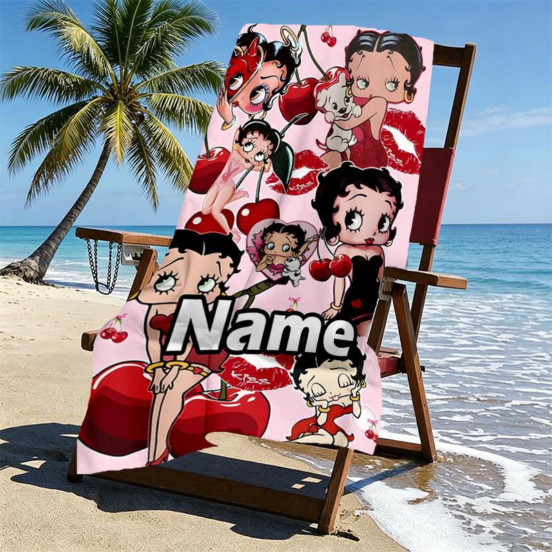 Custom Name Personalized Betty Boop Print Beach Towel, for Trip Camping Beach Party Home Decor, Birthday Gift for Family & Friends