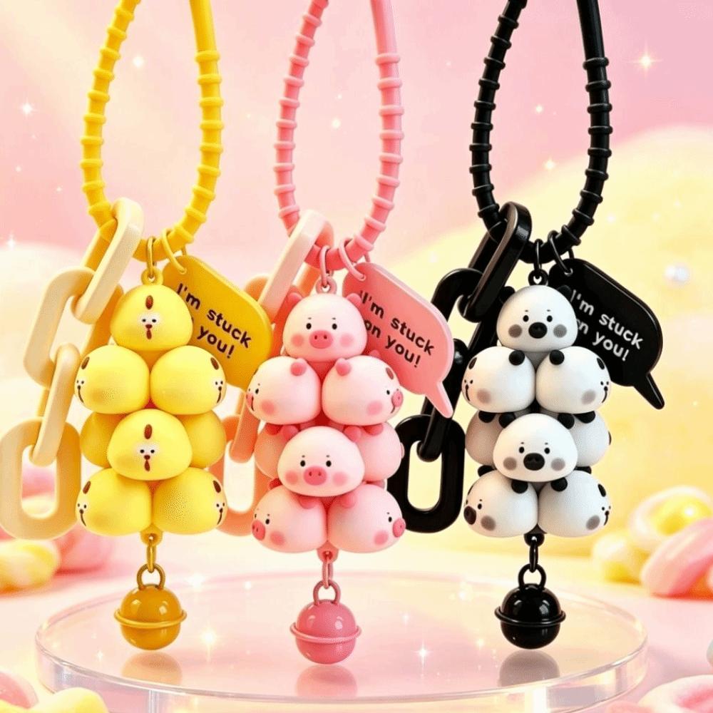 Pig Tower Pig Keychains Stacked Fun Panda Keychain Kawaii Cartoon Animal Keychain Student