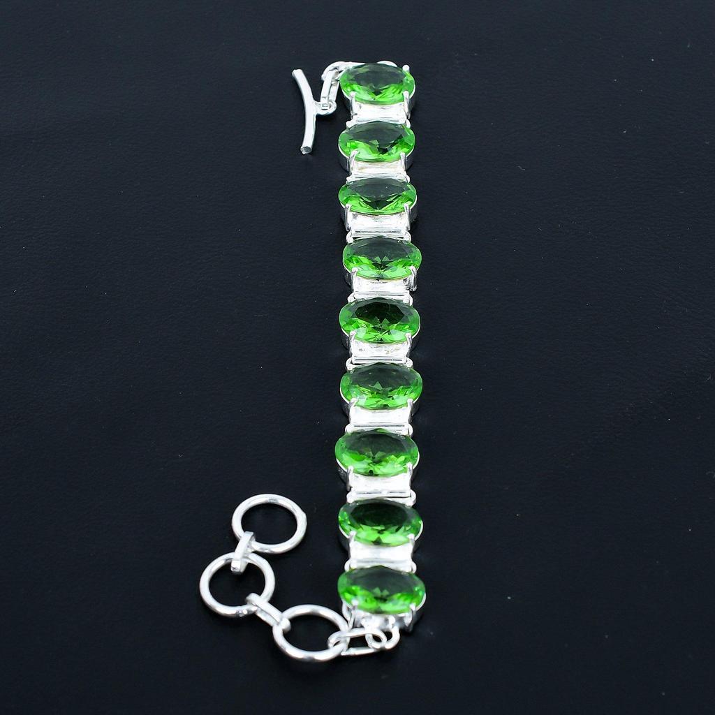 Браслет из зеленого аметиста Браслет из стерлингового серебра 925 пробы Браслет с регулируемой цепочкой Браслет ручной работы Браслет в стиле бохо Украшения из зеленого аметиста Подарки на помолвку